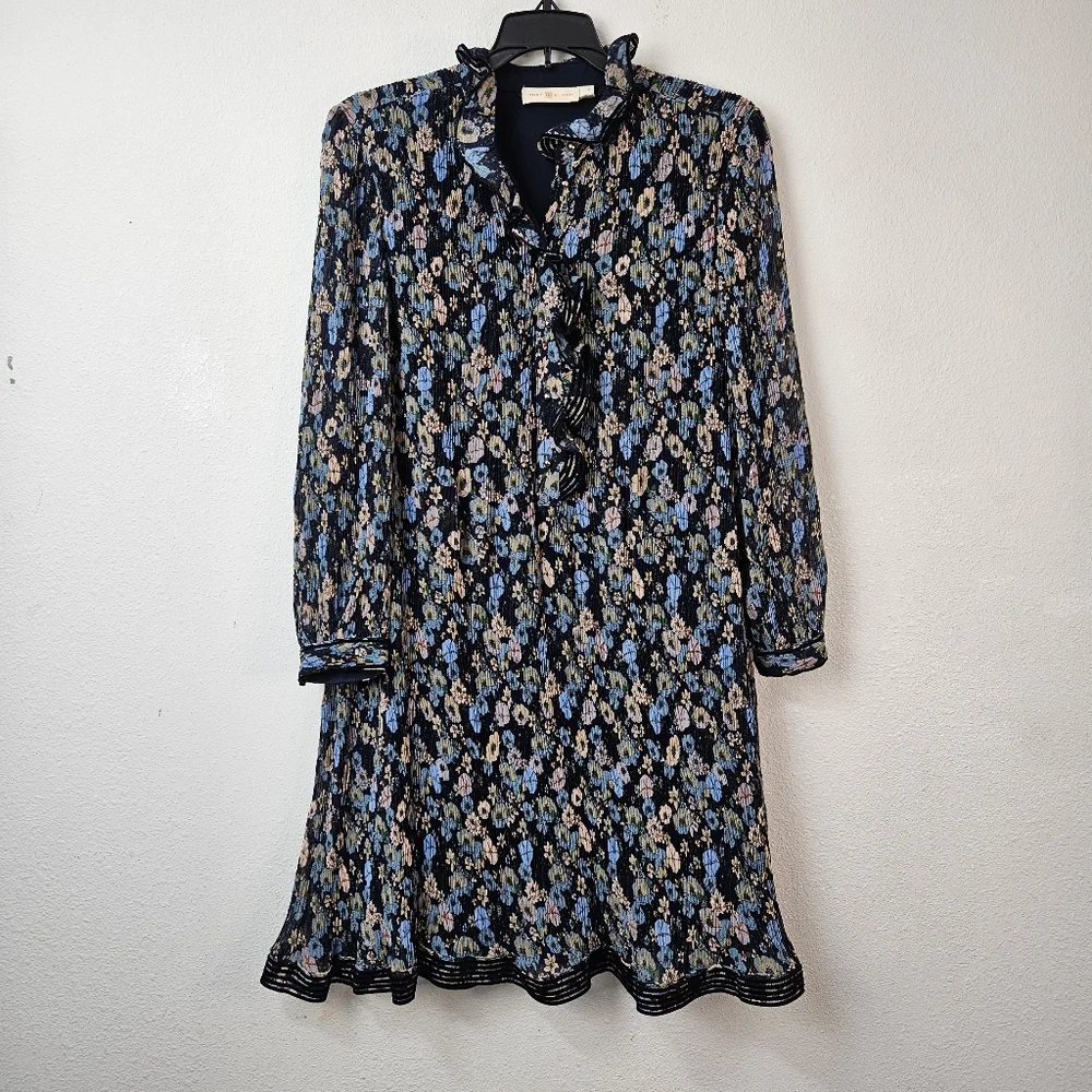 Tory Burch Deneuve floral-print plissé dress  size 2